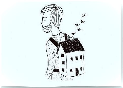 man carrying a house