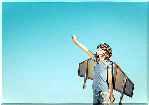 A child in meaningful learning to fly