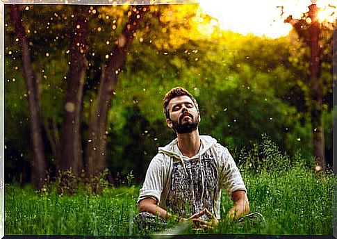 man practicing meditation